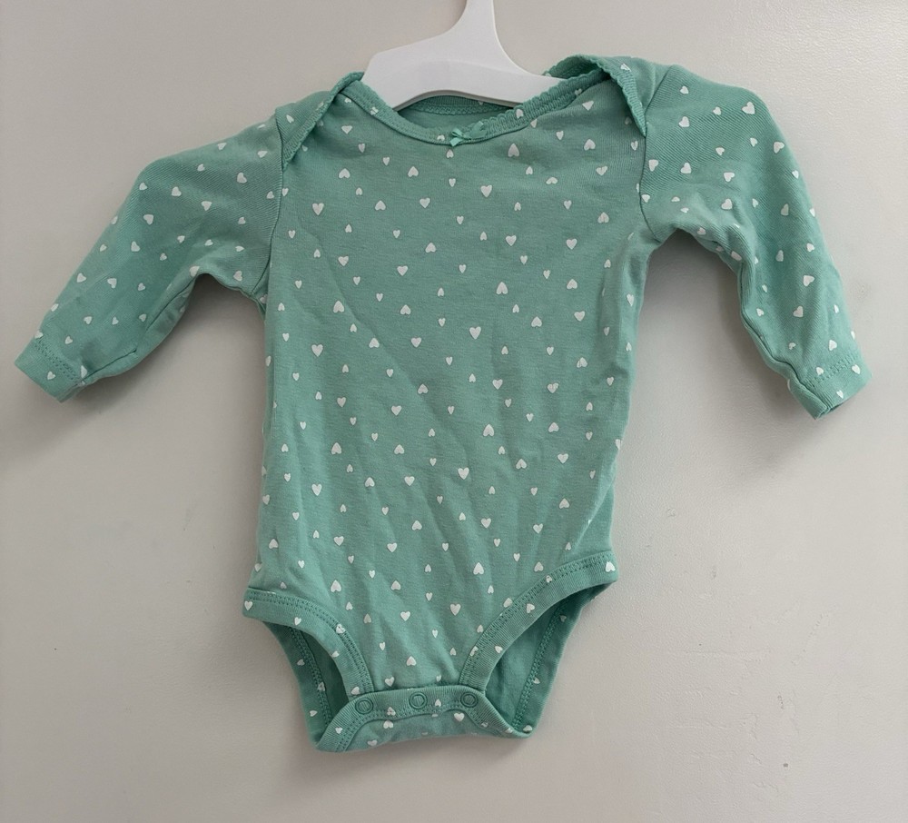 Carter's Baby Girls Heart Print 100% Cotton Long Sleeve Bodysuit Turquoise 3M