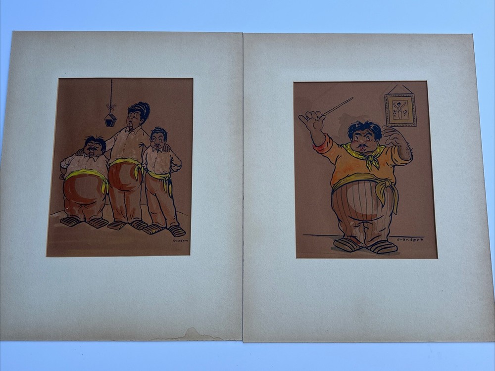 Antique 1940s Mexican Disney Artist George Grandpre Family Portrait Painting