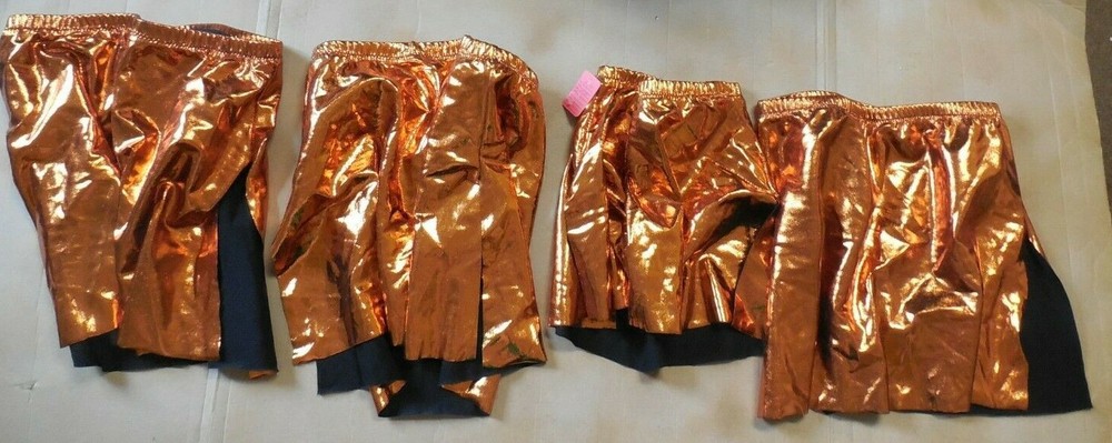 Lot of 4  Copper Foil Skorts w/attached black briefs Ladies Sizes Costuming
