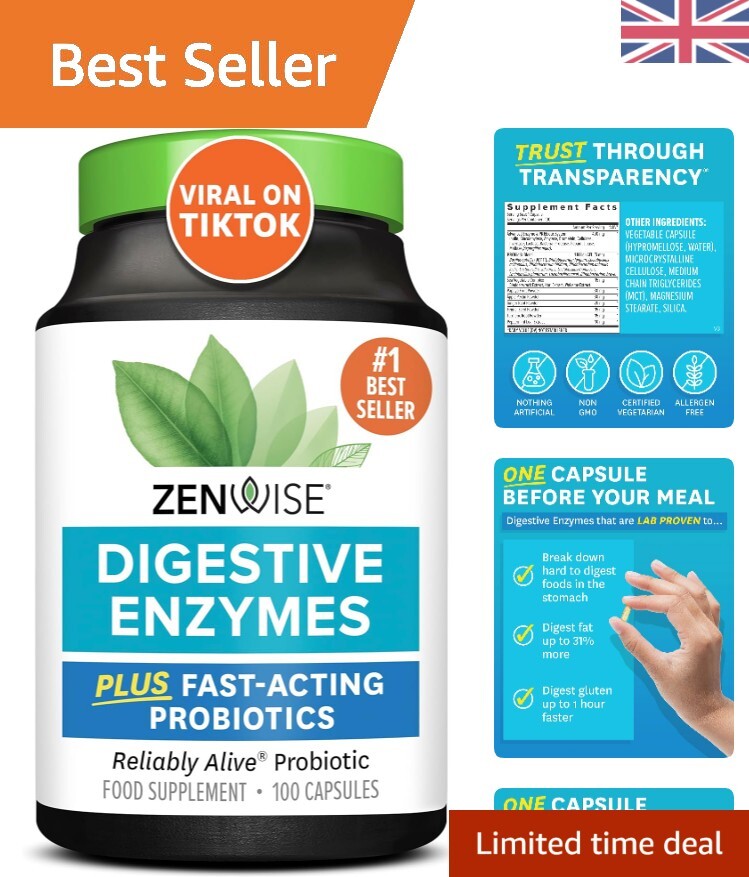 Digestive Enzymes + Probiotics for Gut Health and Prebiotics Fibre Supplement...