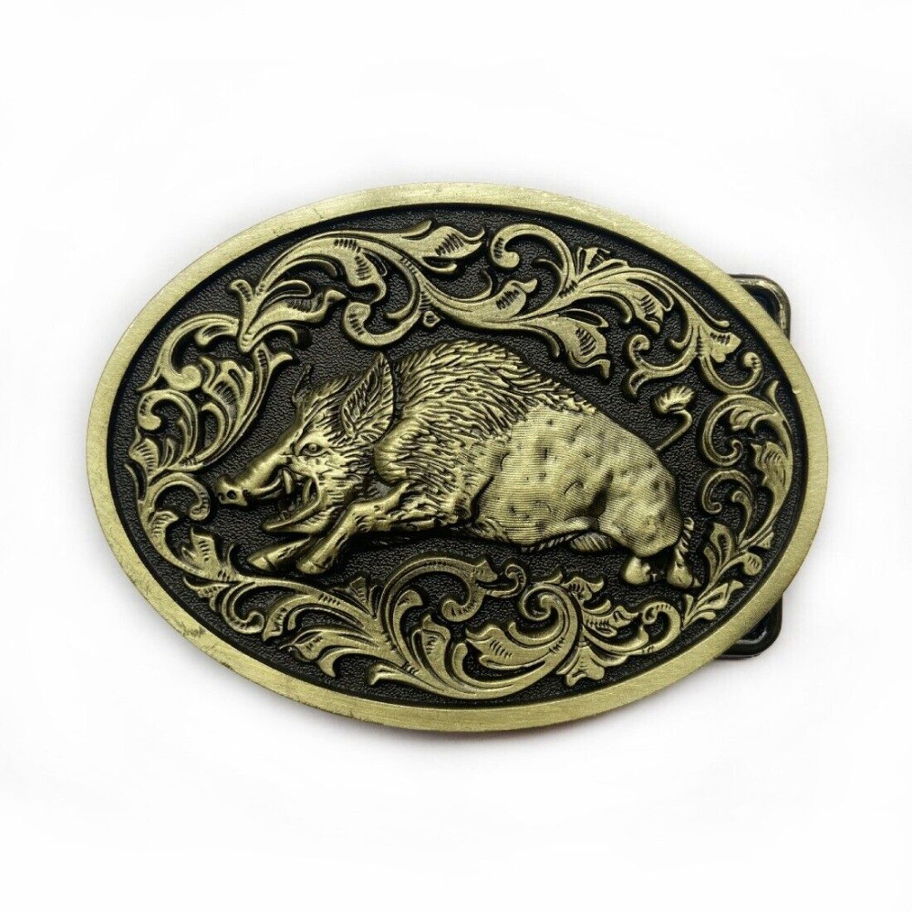Western Cowboy Belt Buckle for Men & Women USA Retro Rodeo Casual Wear Wild Boar