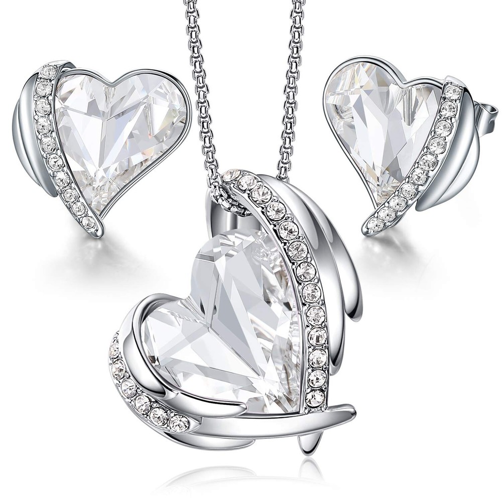 CDE Love Heart Necklaces and Earrings Jewelry Set for Women Rose Gold Crystal...