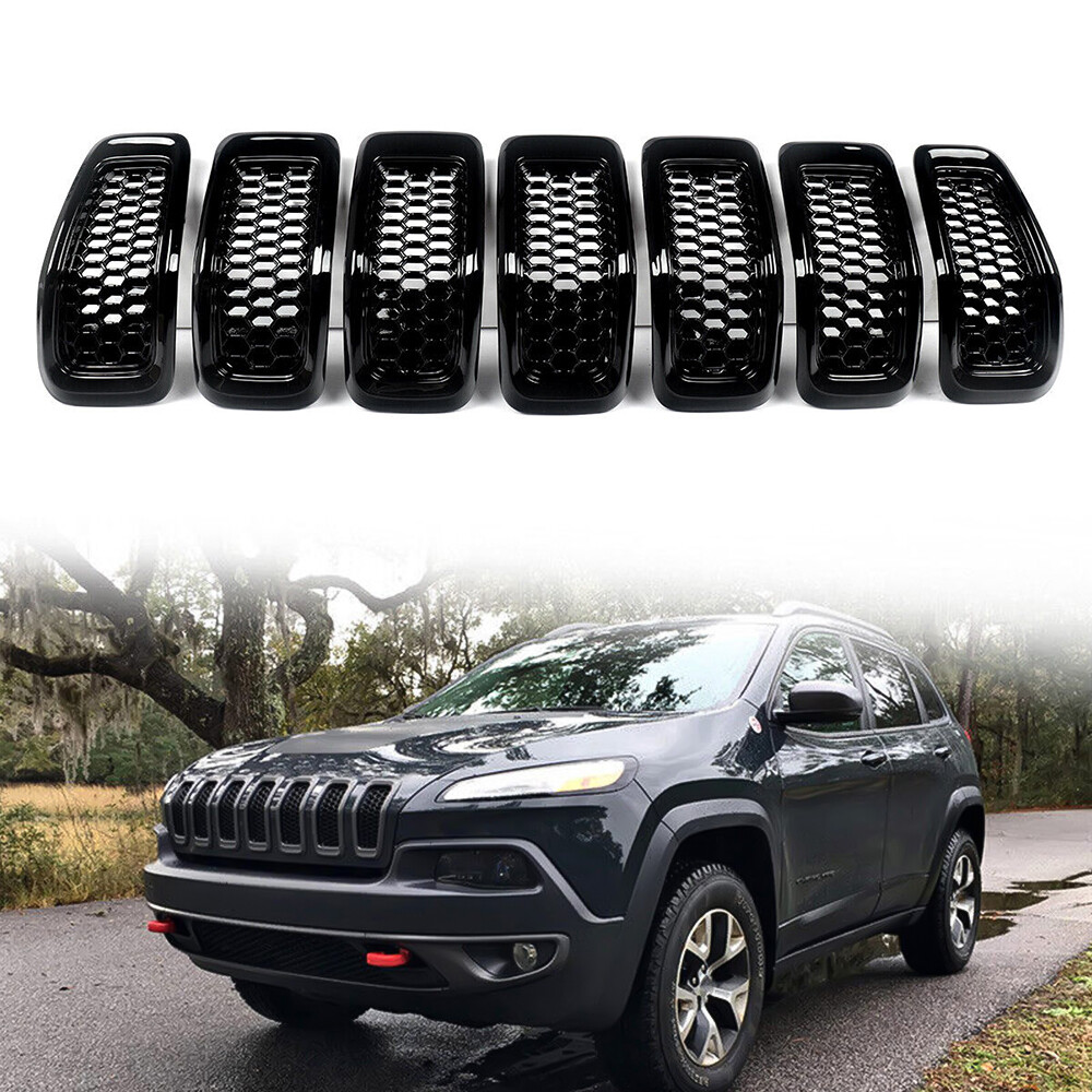 Front Grille Inserts Honeycomb Mesh Grill Chrome For Cherokee Jeep 2014-2018