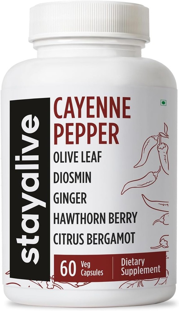STAY ALIVE Cayenne Pepper Capsules w/Ginger, Garlic, Turmeric, Hawthorn, Diosmin