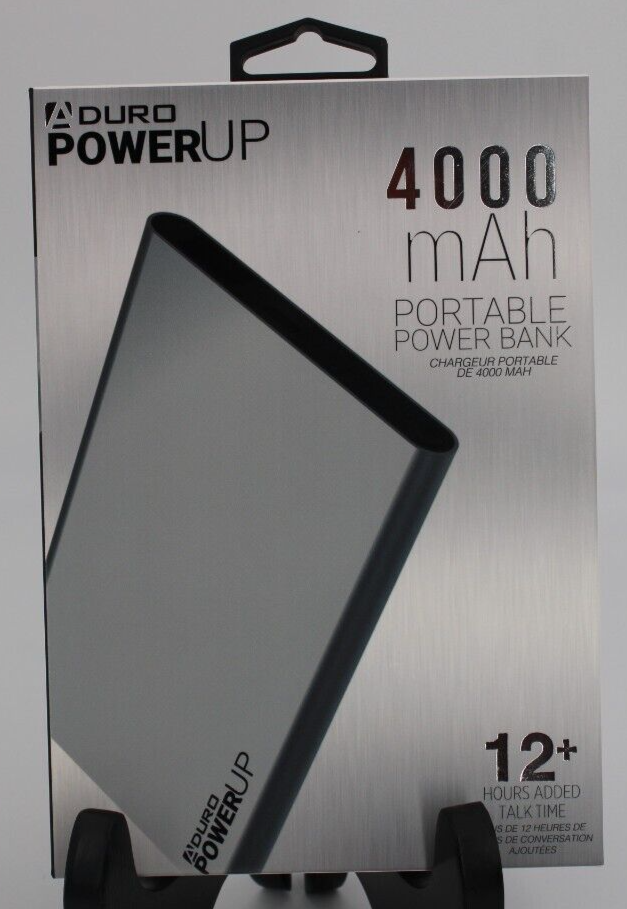 NIB Aduro Portable Power Bank 4000 MAH USB Charger Unit Sleek Metallic Design