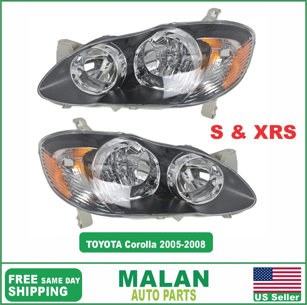 Headlight Set For 2005-2008 Toyota Corolla Left and Right Black Interior 2Pc