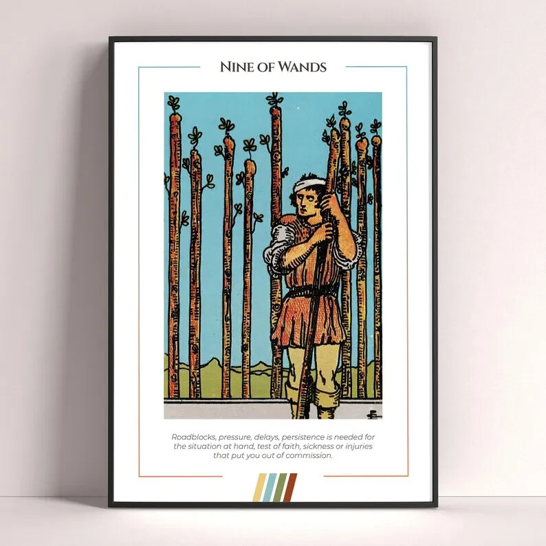 Nine of Wands Tarot Card Art Print and Poster Digital Download