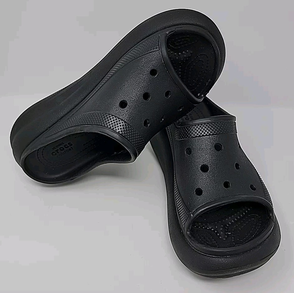 CROCS Classic Crush Slide Mens 6 Womens 8 Black Unisex Platform 208731-001