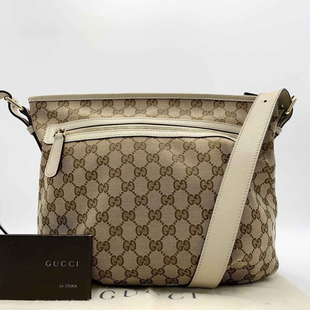 Gucci GG Canvas Shoulder Bag Front Zip Crossbody Purse New