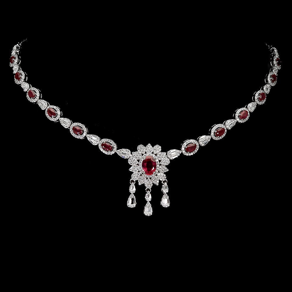 Silver Necklace Ruby Genuine Natural Mined Gems Solid Sterling 17 to 19 Inch