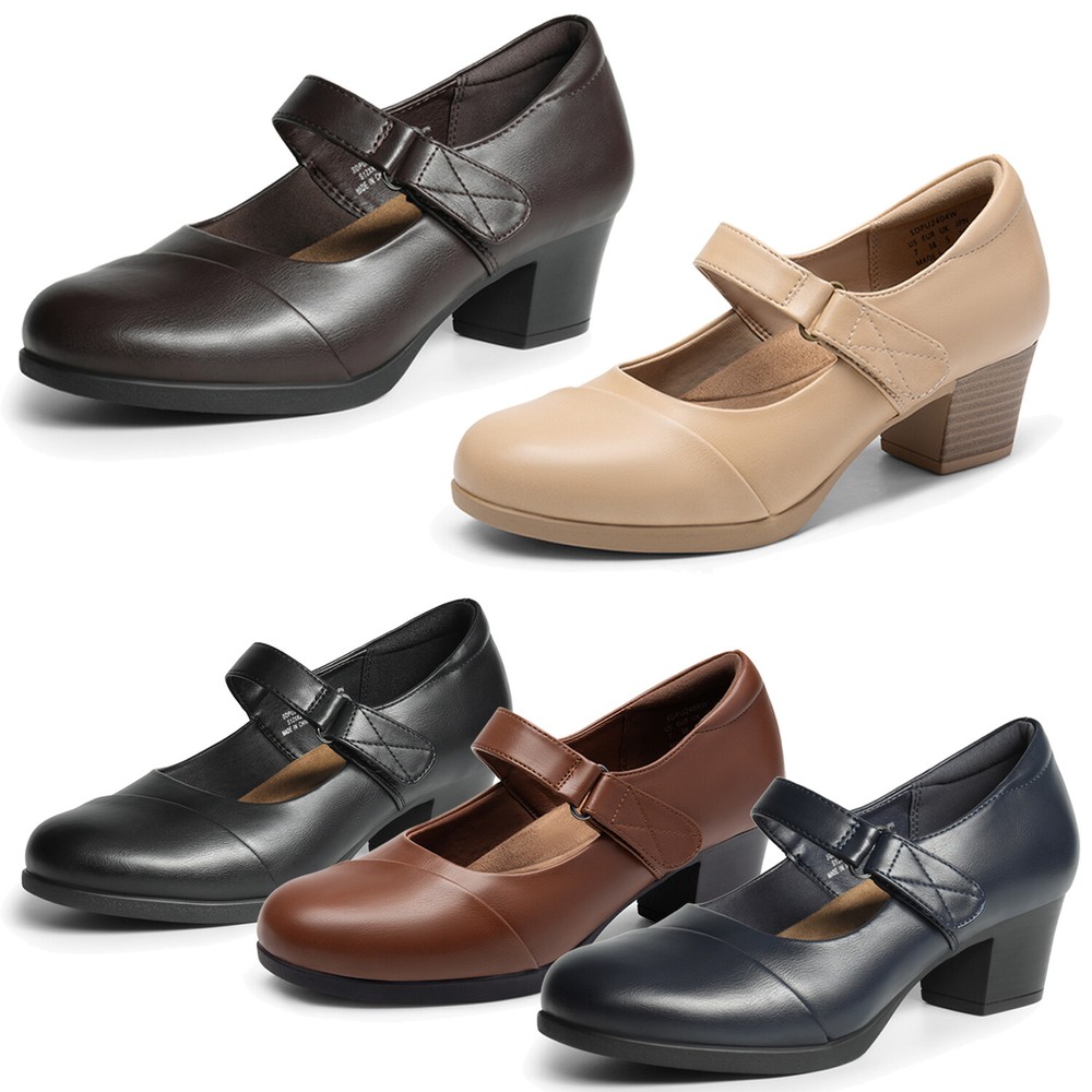 US Women Low Chunky Block Heel Round Toe Ankle Strap Mary Jane Pump Shoes