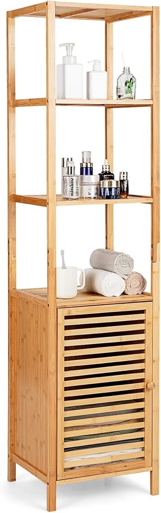 Tall Narrow Bamboo Bathroom Storage Cabinet with 3 Shelves