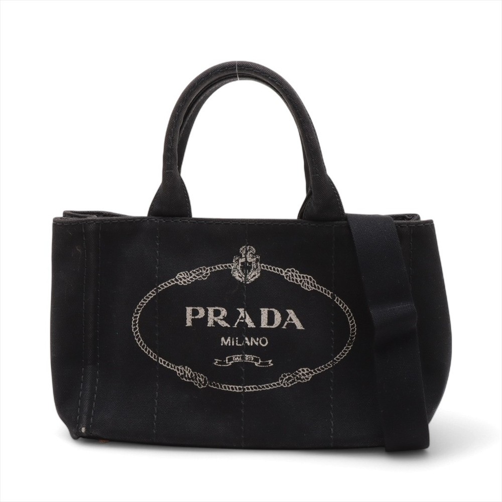 RARE PRADA Canapa 2-Way Black Crossbody Tote Bag in Excellent Condition