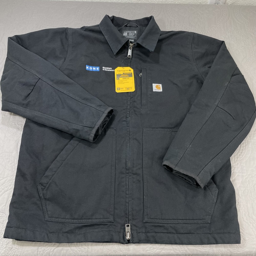 Carhartt Mens Large Black Canvas Sherpa Lined Work Jacket Loose Fit 2 104293