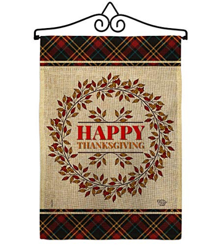 Thanksgiving Burlap Wreath Garden Flag with Wall Hanger Fall Turkey Decor