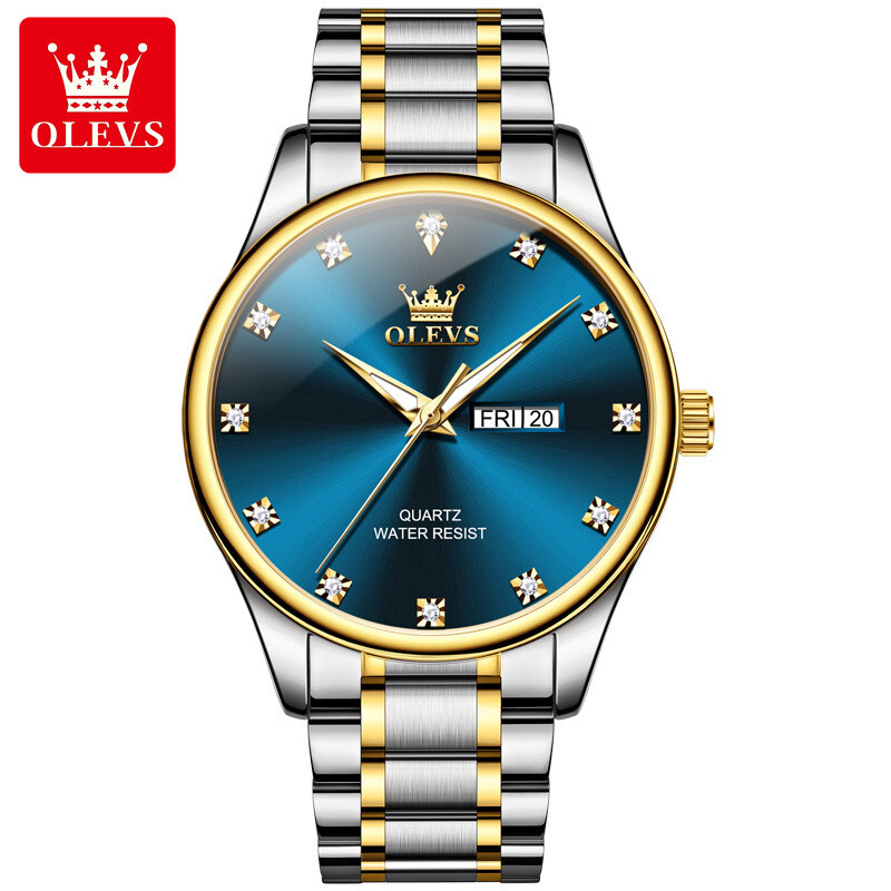 Men's, gold watch, large dial, calendar, business, waterproof, quartz watch