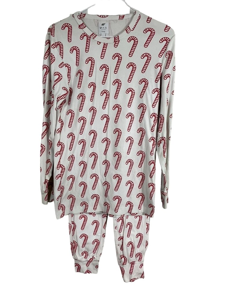 M&A Pajama Set Kid S Red Crew Santa Holiday Candy Cane Festive School Preppy