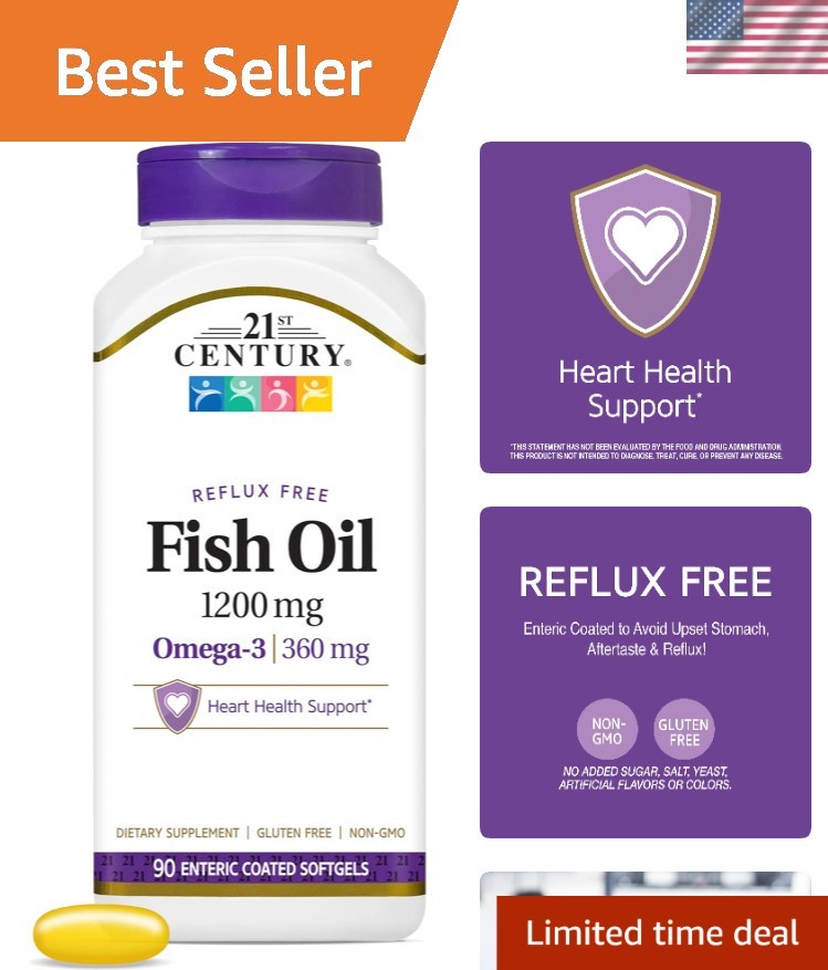 90 Count Fish Oil 1200mg Softgels with EPA DHA for Heart Health
