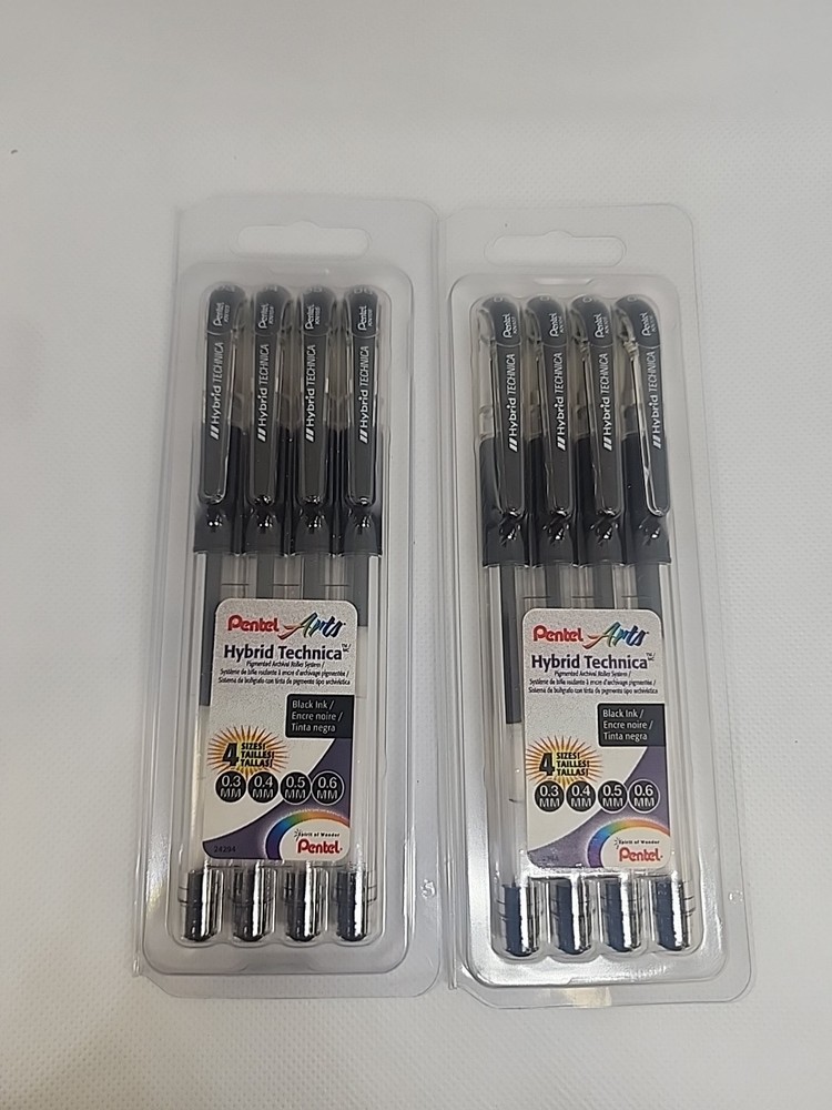 2-Pack Pentel Hybrid Technica Black Ink Pens - 4 Sizes, Roller Tip
