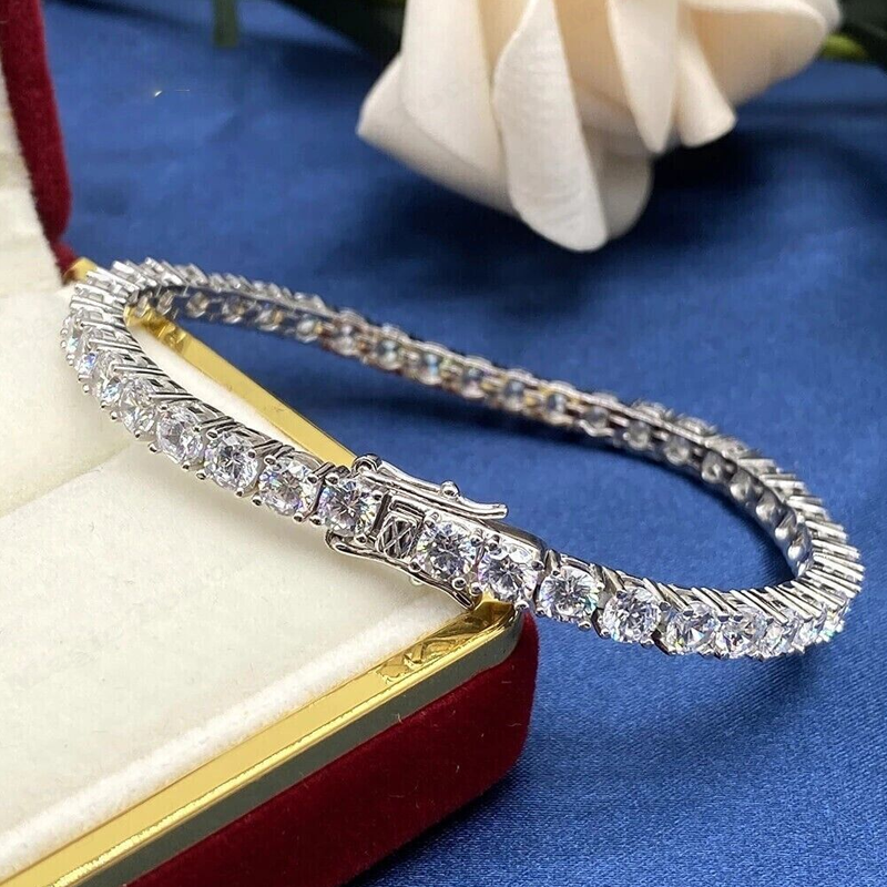 Certified Moissanite Women's Tennis Bracelet 4mm Round Cut 14k White Gold Plated