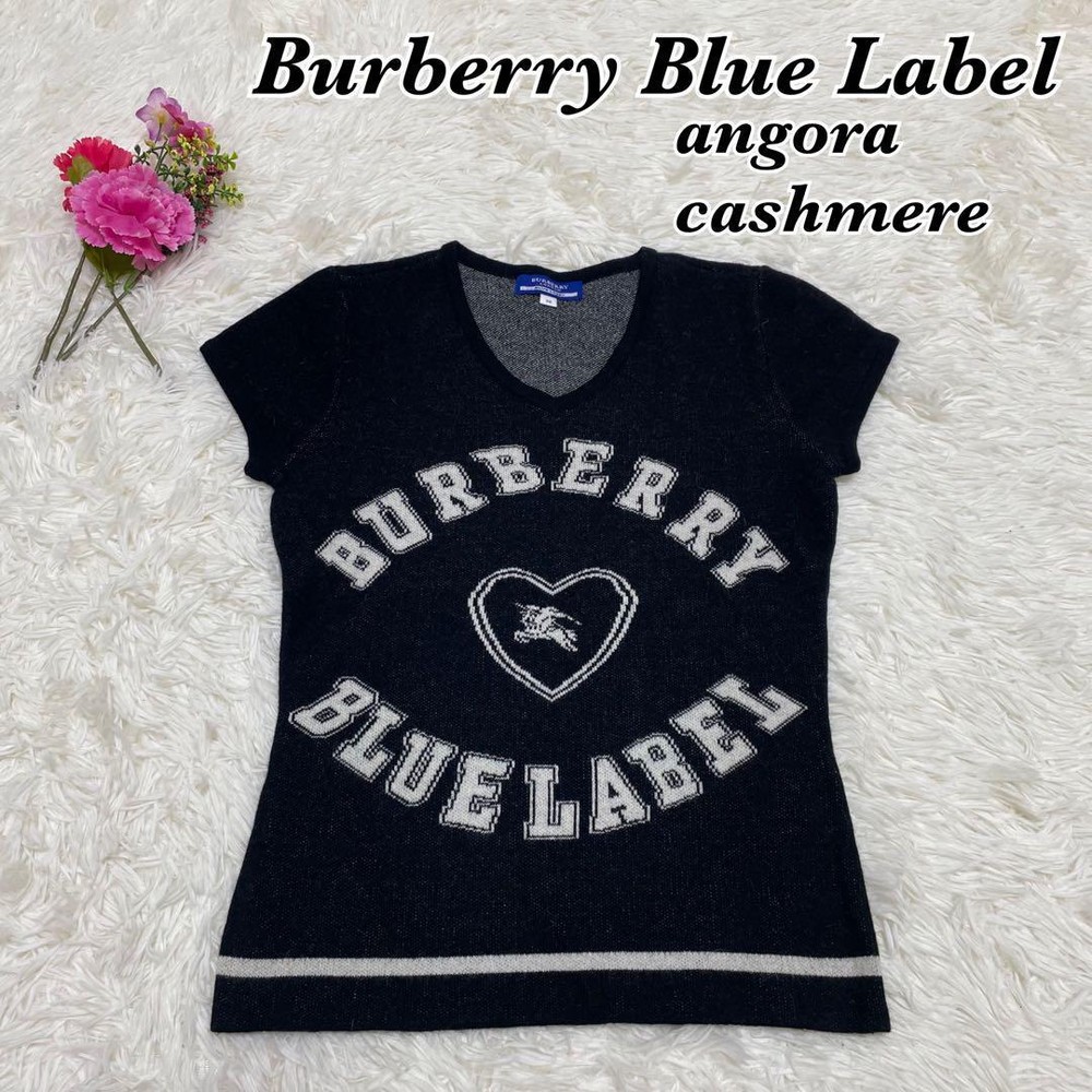 Burberry Blue Label Angora Cashmere Knit Top Black French Sleeve Size M