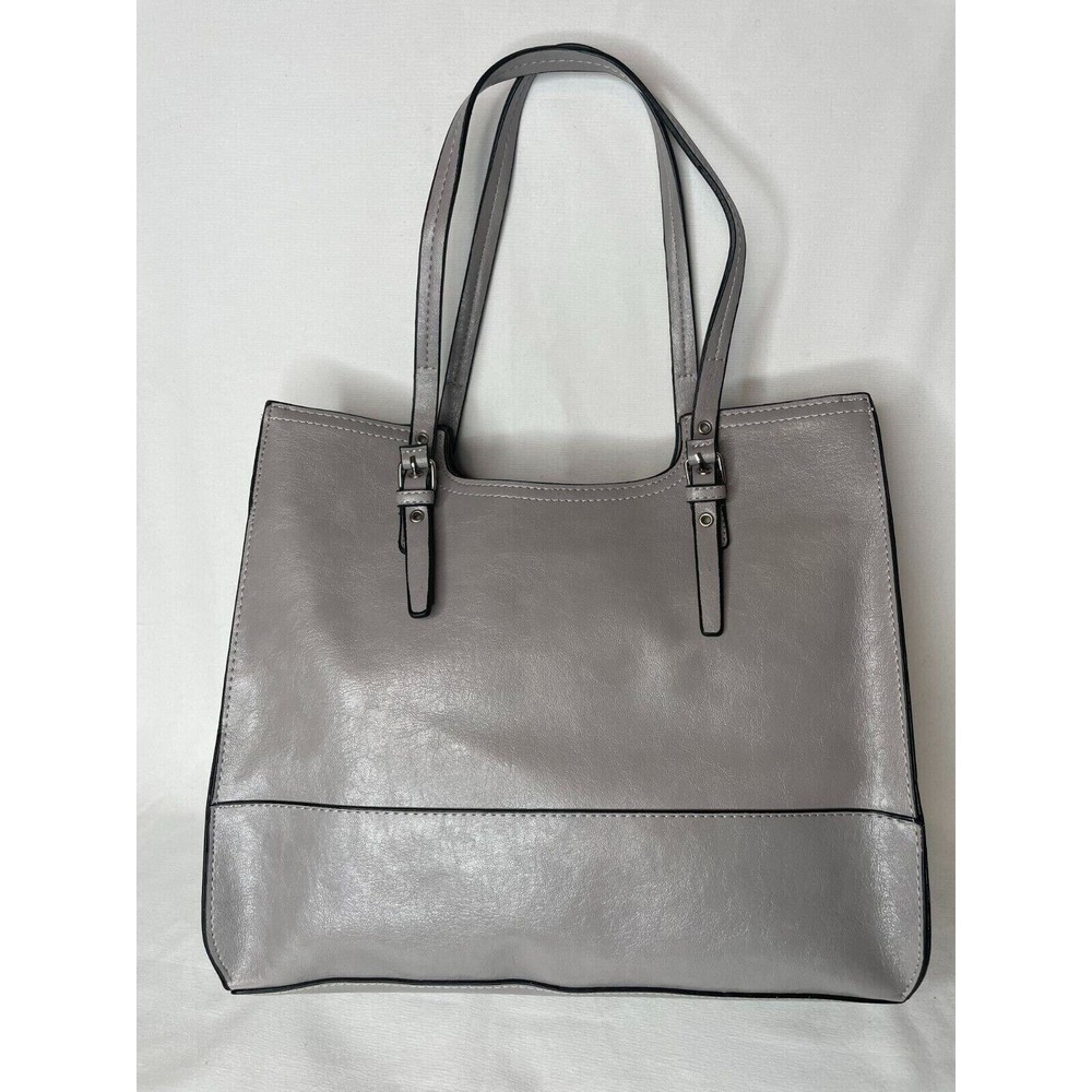 Mondani Dakota Scoop Double Shoulder Shopper Gray Leather Tote Bag Purse NEW
