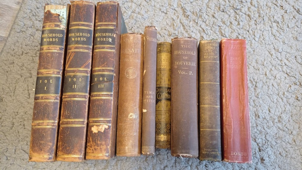 Lot of 9 Antique 100+ years old Decorative Hardcover Books library staging decor
