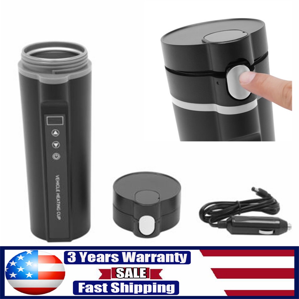 Portable 12V Car Electric Kettle Boiler Black Stainless Steel Heating Travel Cup