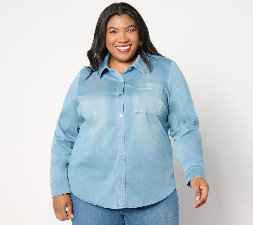 Joan Rivers Classics Collection Women's Top Sz L Knit Indigo Button Blue A655342