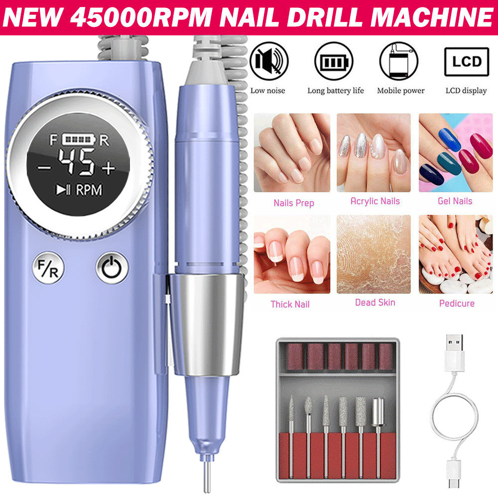 Best 45000RPM Recharge Electric Nail Drill Manicure Machine For Nail Gel Remove