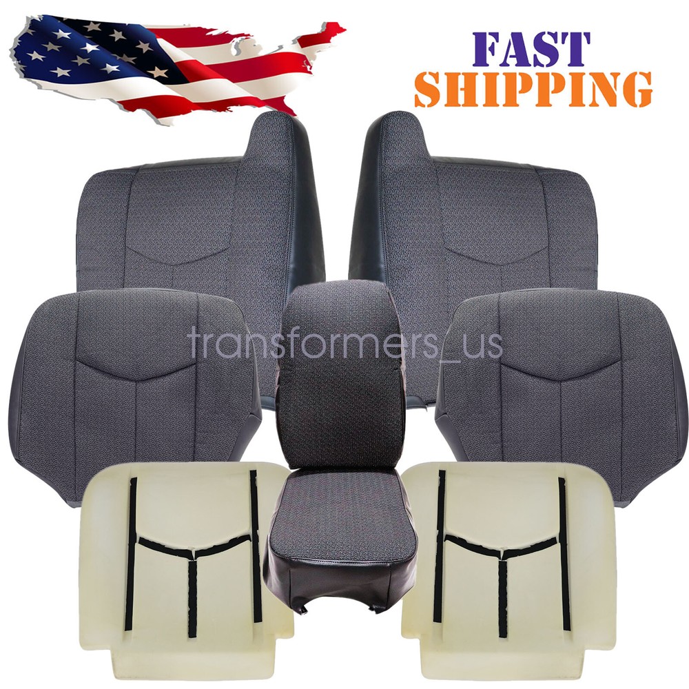 For 2003-2007 GMC Sierra Classical Front Bottom+Top Seat Cover Cloth Gray & Foam