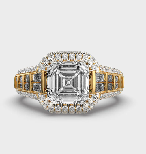 2.5CT Asscher Cut VVS1/D Moissanaite Engagement BAND Ring 14K Yellow Gold Plated