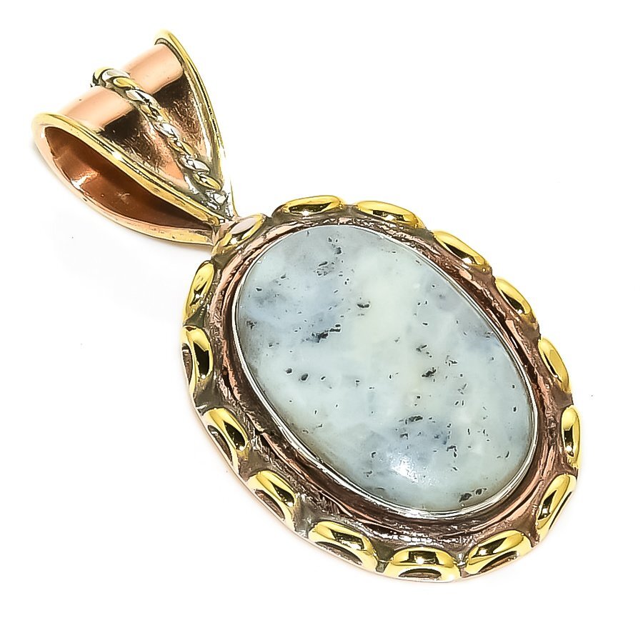 Natural Dendrite Opal TwoTone 925 Solid Sterling Silver Gift Pendant 1.50