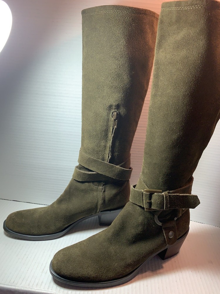 Brown Suede Western Style Pollini Way-out Knee High Boots Sz 8 1/2.