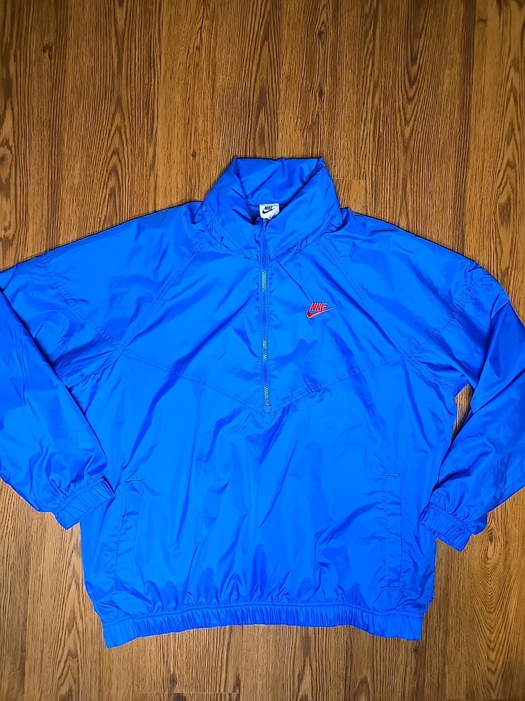 Vtg Nike Sportswear 1/2 Zip Lined Windbreaker Jacket Sz-L(mens) Royal Blue/Red