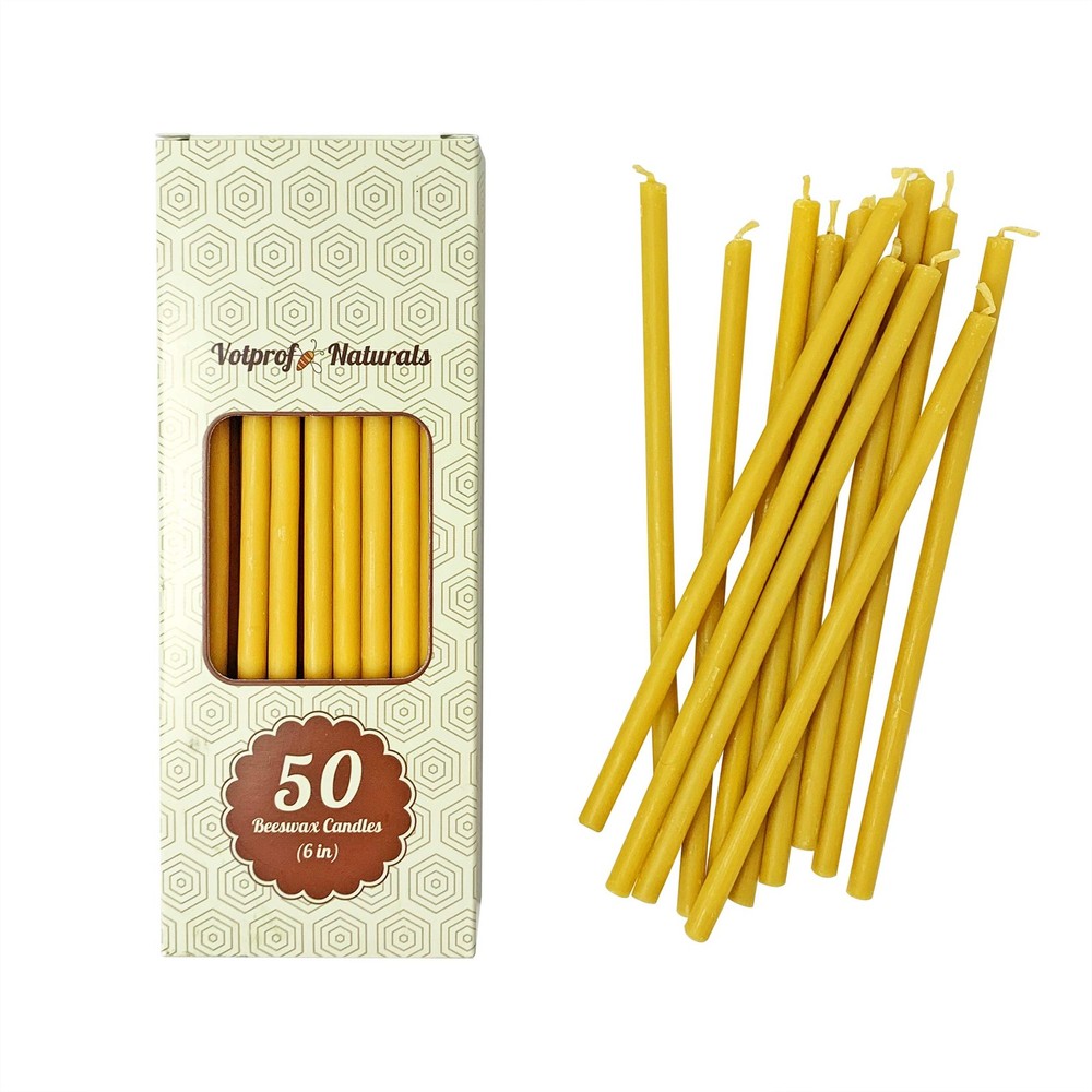 50 Pure Raw Beeswax Taper Candles 6 Inch Natural Honey Scent for Birthdays