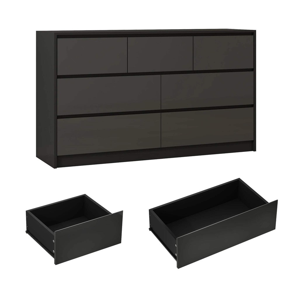 Modern 7 Drawer Dresser Spacious Storage High Gloss Bedroom Furniture