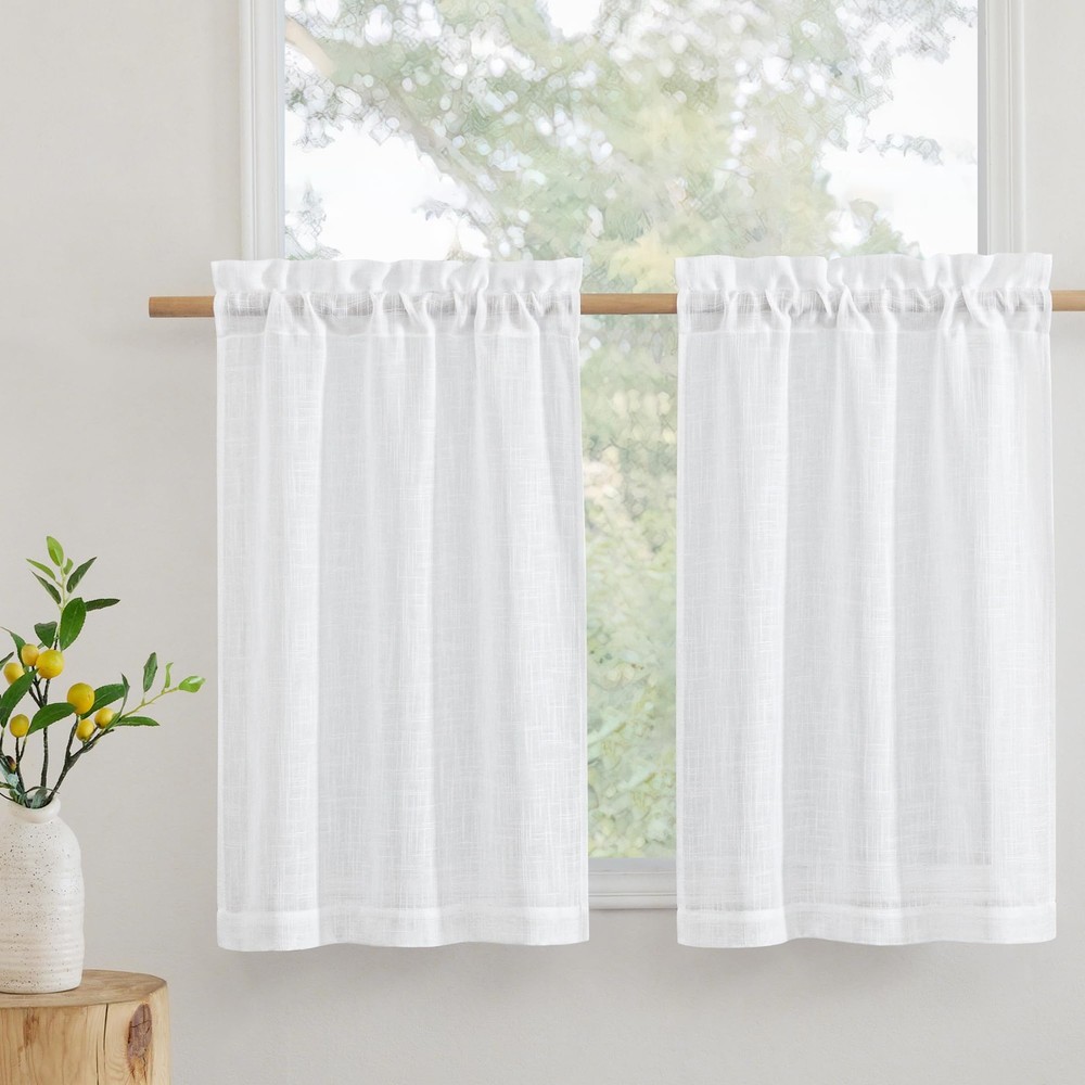 Cafe Curtains 24 Inches Length Linen Sheer Short Curtains for Small Window Half