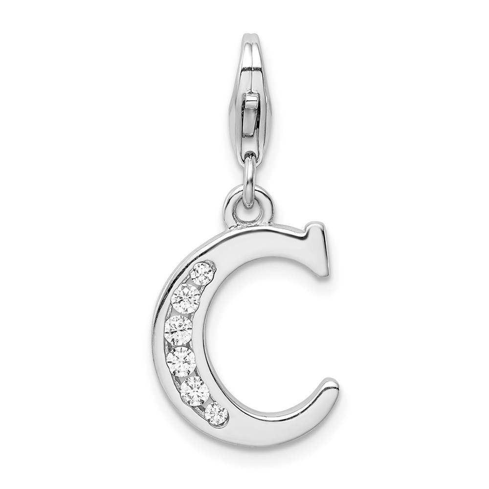 Sterling Silver Cubic Zirconia Letter C Initial Charm Pendant  1.58gm L-1.3 Inch