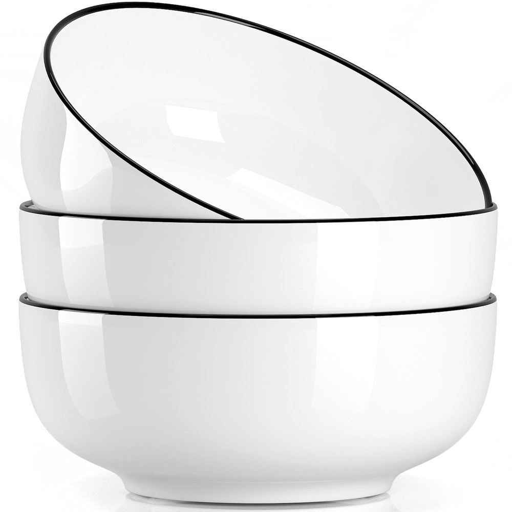 Salad Soup Ramen Bowls, 60 Oz Ceramic Large Salad Bowls, Stackable Round White