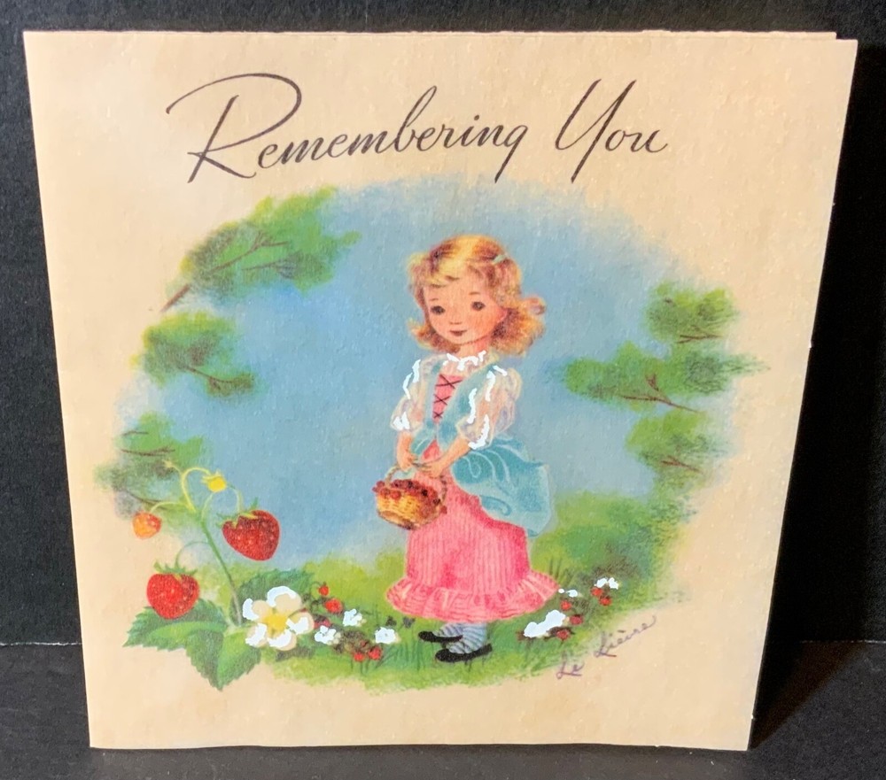 VTG Rust Craft Greeting Card Artist Le Lievre “Remembering You” Pretty Girl Love