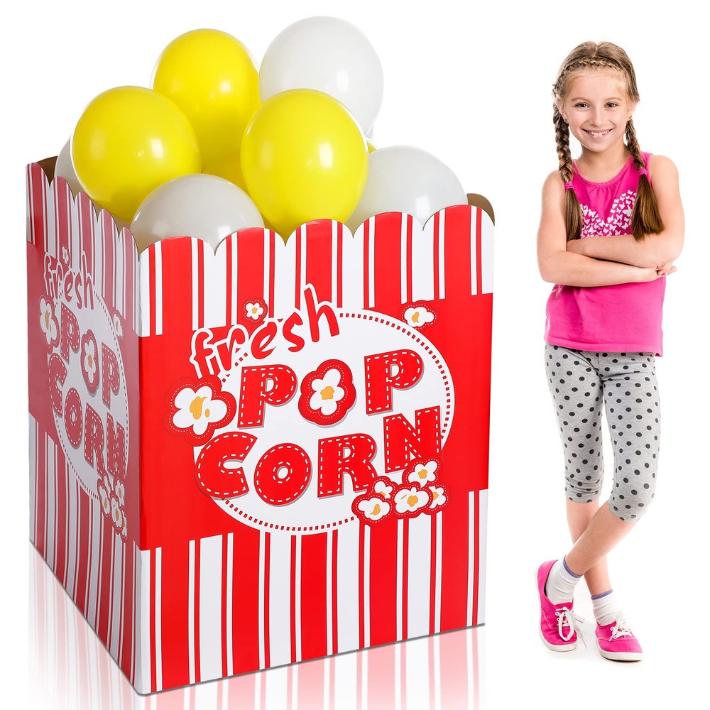 Giant Popcorn Box with Balloons Stand up 3D Box Cardboard Stand up Giant Movi...