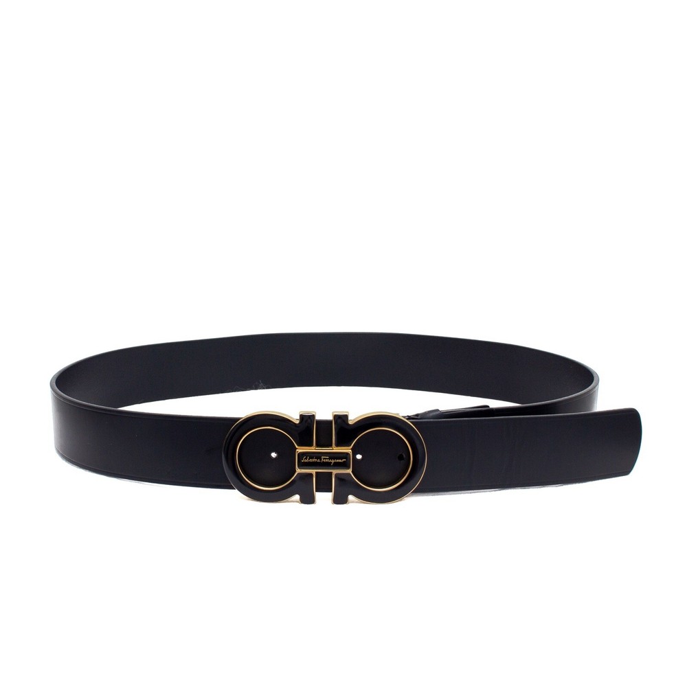 Salvatore Ferragamo Black Gancini Leather Wide Belt Size 40 for Men