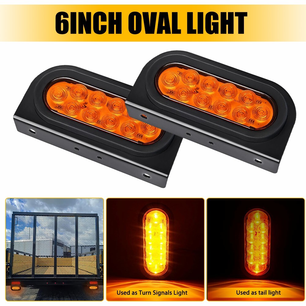 6-Inch Amber LED Oval Flush Mount Trailer Tail Light with Grommets & Mounting M