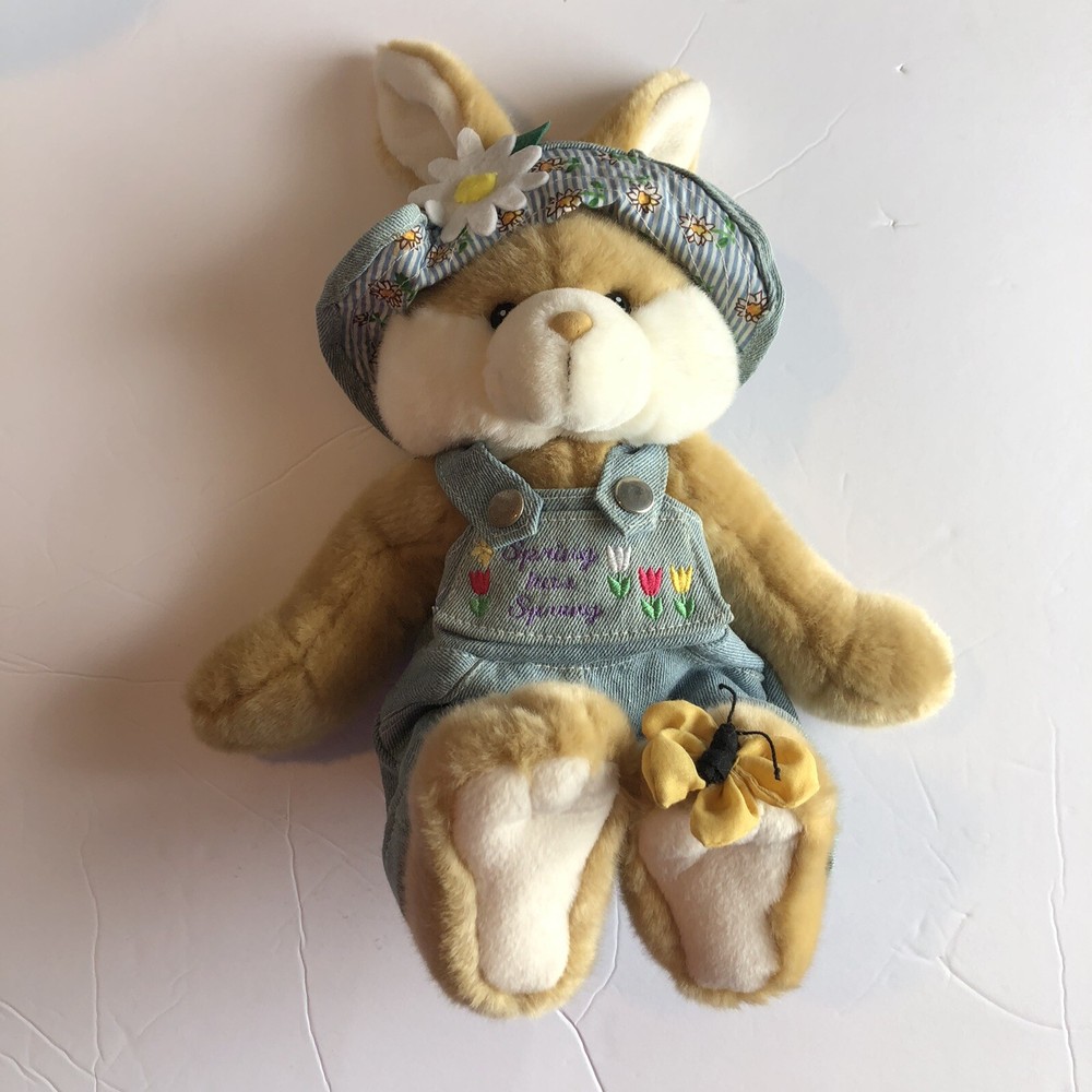First & Main Plush Rabbit Smiles a Lot Spring Bunny Flowers Overall Easter Plush