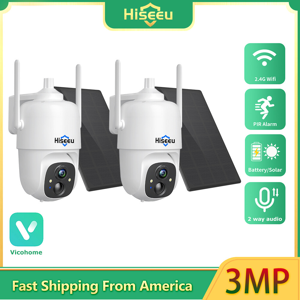 2PCS 3MP PTZ Wireless Wifi Solar Battery Cameras,2Way Audio,PIR Motion Detection