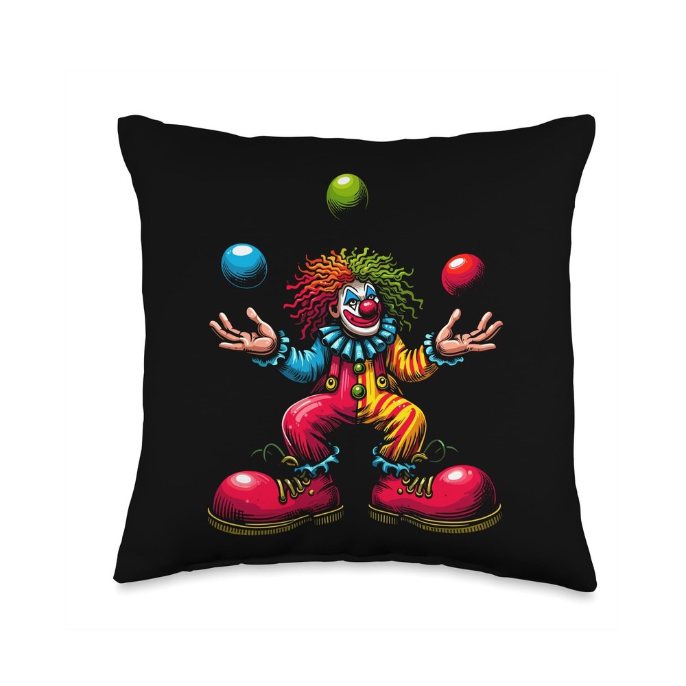 Colorful Clown Juggling Balls Throw Pillow for Kids Birthday Party Halloween