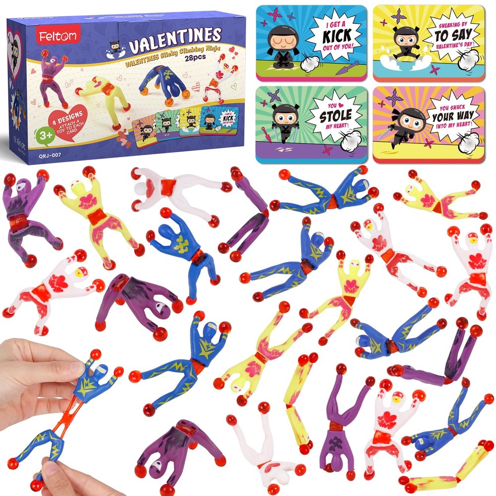 28 Packs Valentines Day Gifts Cards with Sticky Men Set for Kids Boys Girls, ...