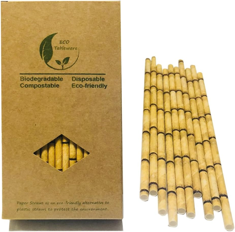100% Biodegrabale Yellow Bamboo Straws, Disposable Yellow Bamboo Printed Paper D