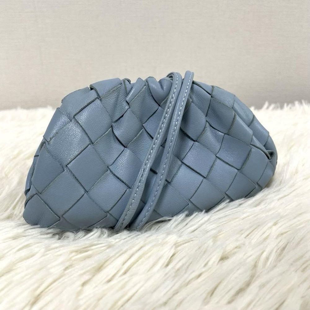 BOTTEGA VENETA Mini The Pouch Clutch Intrecciato Leather Light Blue F/S